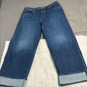MOTHER Wide Leg Flare Jeans in Dark Blue Denim